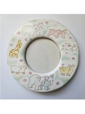 Vintage Russ Berrie Round Ceramic Picture Frame Nursery Decor Baptism gift goose